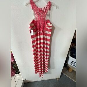Brand New Maxi Coral/White Stripe High /Low Dress